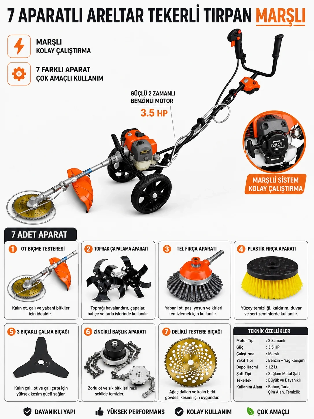 7ad6e068-eb93-4d22-9b06-933c9fdd4405 ARELTAR YENİ NESİL 7 APARSTLI MARŞLI TIRPAN TEKERLİ - Görsel 1